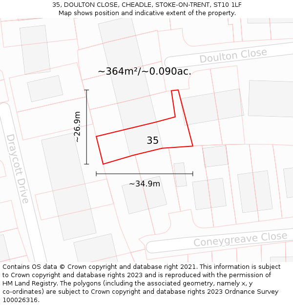 35, DOULTON CLOSE, CHEADLE, STOKE-ON-TRENT, ST10 1LF: Plot and title map
