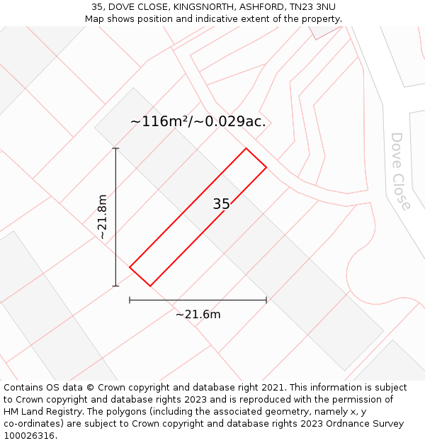 35, DOVE CLOSE, KINGSNORTH, ASHFORD, TN23 3NU: Plot and title map