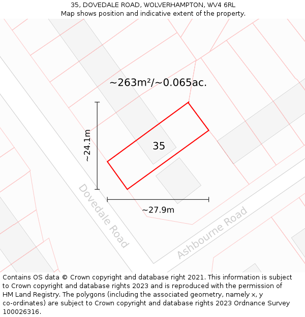 35, DOVEDALE ROAD, WOLVERHAMPTON, WV4 6RL: Plot and title map