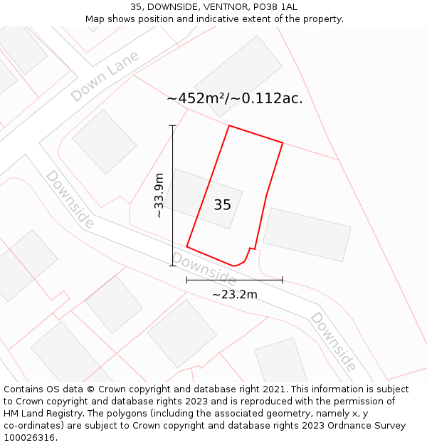 35, DOWNSIDE, VENTNOR, PO38 1AL: Plot and title map