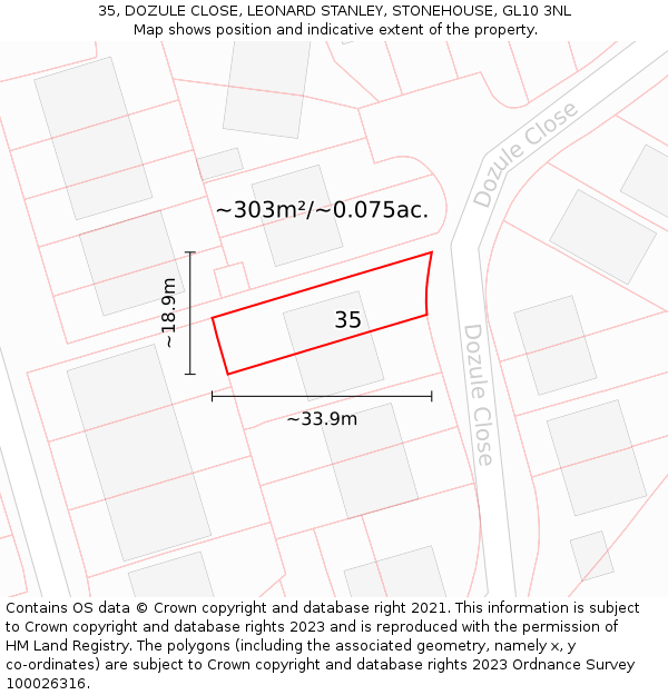 35, DOZULE CLOSE, LEONARD STANLEY, STONEHOUSE, GL10 3NL: Plot and title map