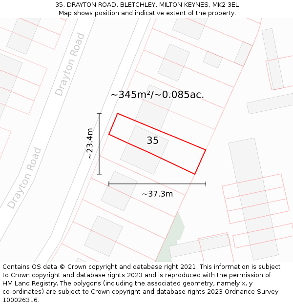35, DRAYTON ROAD, BLETCHLEY, MILTON KEYNES, MK2 3EL: Plot and title map
