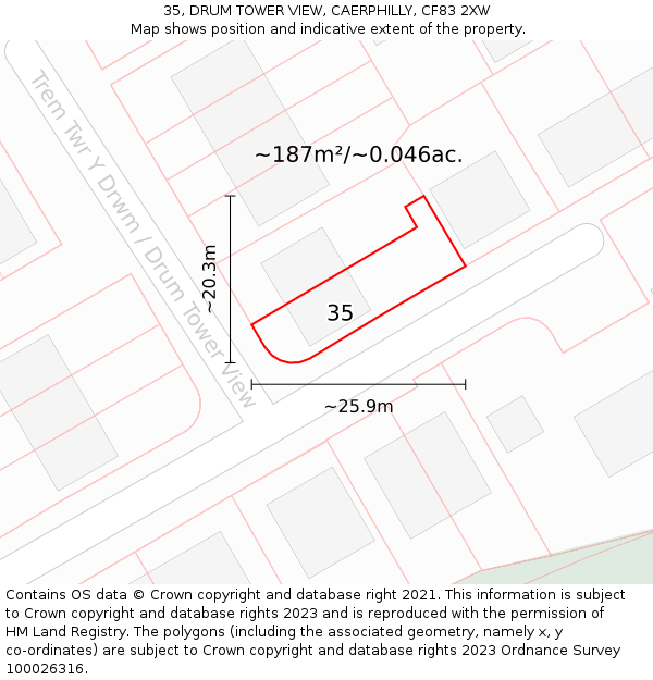 35, DRUM TOWER VIEW, CAERPHILLY, CF83 2XW: Plot and title map