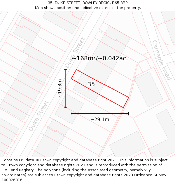 35, DUKE STREET, ROWLEY REGIS, B65 8BP: Plot and title map