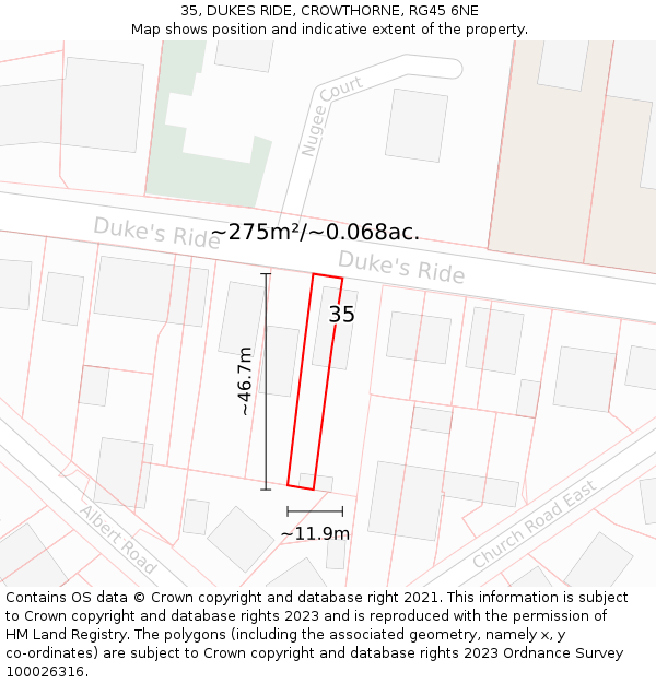 35, DUKES RIDE, CROWTHORNE, RG45 6NE: Plot and title map