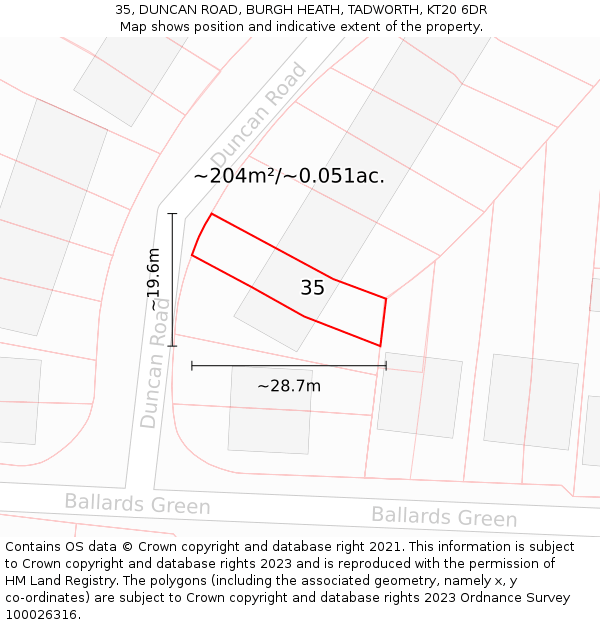 35, DUNCAN ROAD, BURGH HEATH, TADWORTH, KT20 6DR: Plot and title map