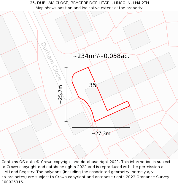 35, DURHAM CLOSE, BRACEBRIDGE HEATH, LINCOLN, LN4 2TN: Plot and title map