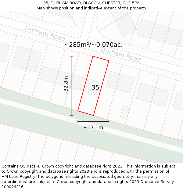35, DURHAM ROAD, BLACON, CHESTER, CH1 5BN: Plot and title map