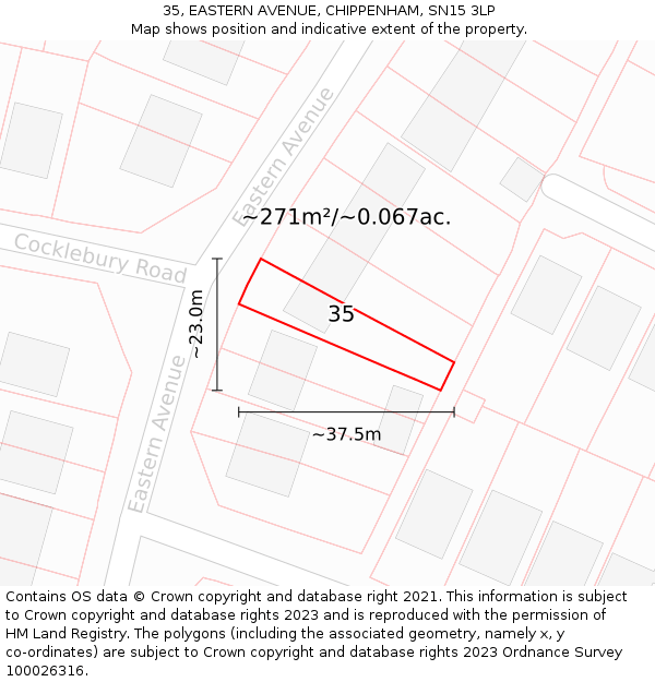 35, EASTERN AVENUE, CHIPPENHAM, SN15 3LP: Plot and title map