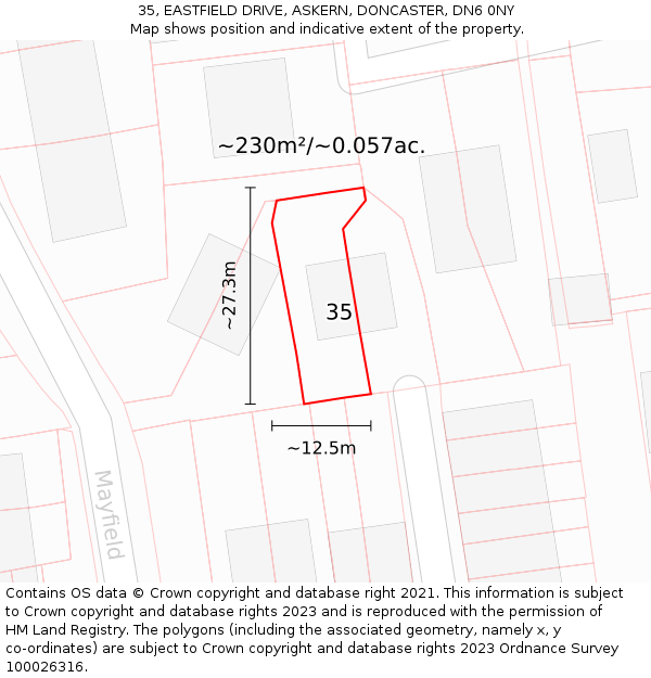 35, EASTFIELD DRIVE, ASKERN, DONCASTER, DN6 0NY: Plot and title map