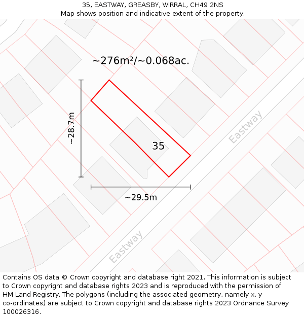 35, EASTWAY, GREASBY, WIRRAL, CH49 2NS: Plot and title map