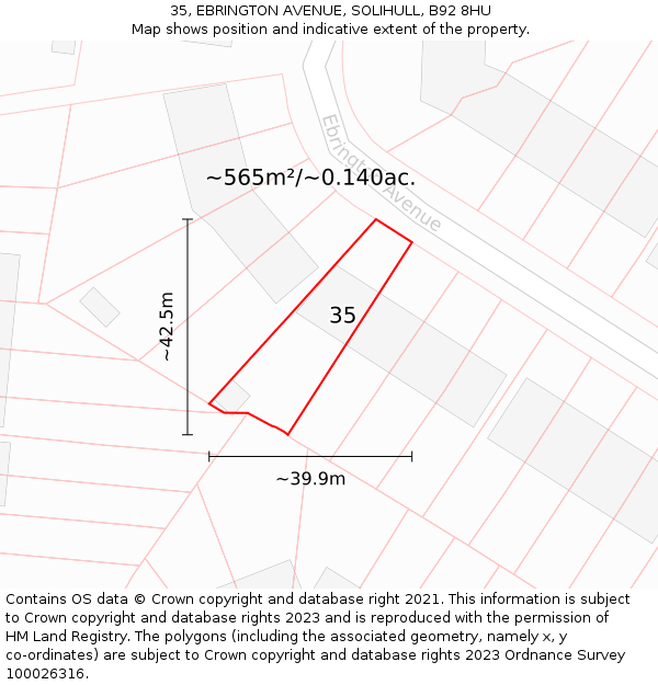 35, EBRINGTON AVENUE, SOLIHULL, B92 8HU: Plot and title map