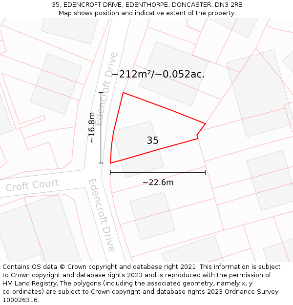 35, EDENCROFT DRIVE, EDENTHORPE, DONCASTER, DN3 2RB: Plot and title map