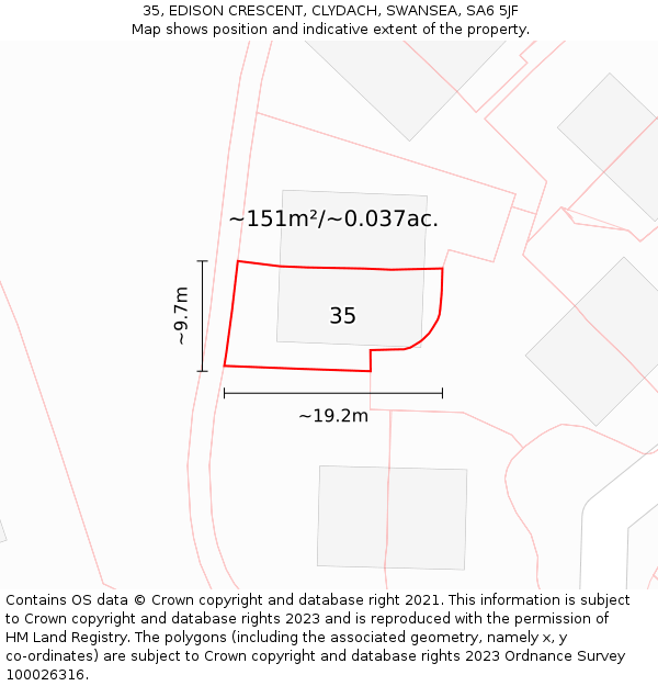 35, EDISON CRESCENT, CLYDACH, SWANSEA, SA6 5JF: Plot and title map