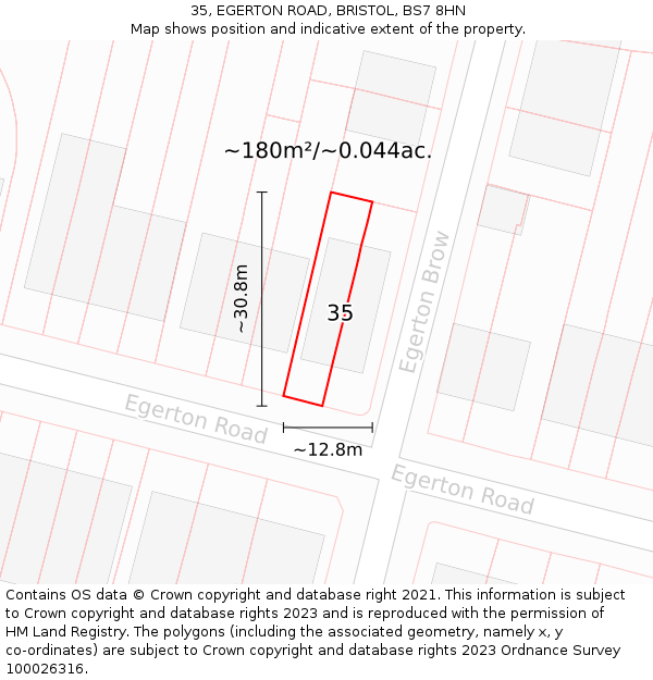 35, EGERTON ROAD, BRISTOL, BS7 8HN: Plot and title map