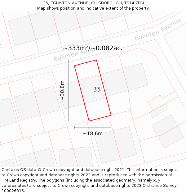 35, EGLINTON AVENUE, GUISBOROUGH, TS14 7BN: Plot and title map