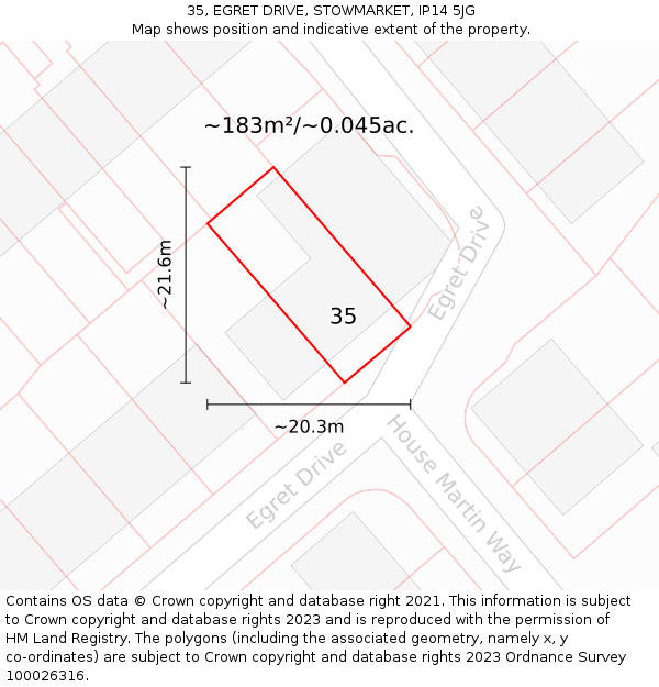 35, EGRET DRIVE, STOWMARKET, IP14 5JG: Plot and title map