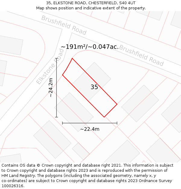35, ELKSTONE ROAD, CHESTERFIELD, S40 4UT: Plot and title map