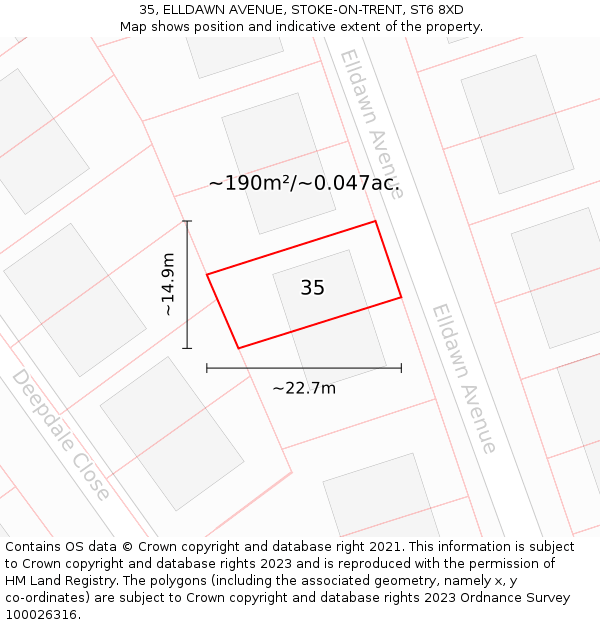 35, ELLDAWN AVENUE, STOKE-ON-TRENT, ST6 8XD: Plot and title map
