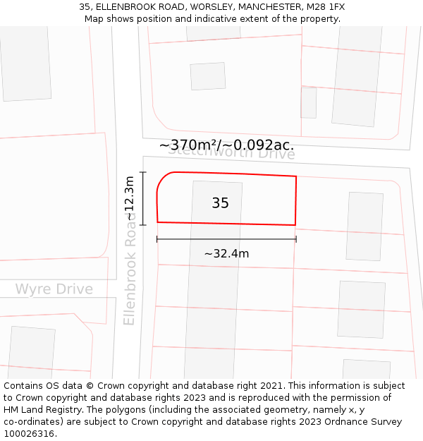 35, ELLENBROOK ROAD, WORSLEY, MANCHESTER, M28 1FX: Plot and title map