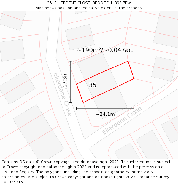 35, ELLERDENE CLOSE, REDDITCH, B98 7PW: Plot and title map