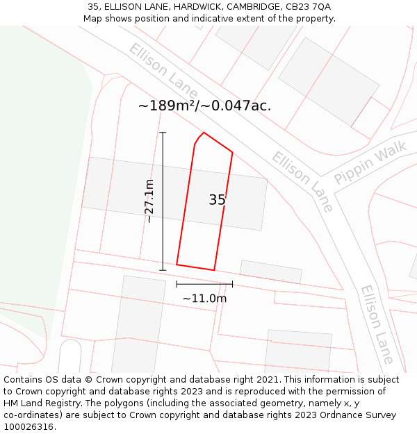 35, ELLISON LANE, HARDWICK, CAMBRIDGE, CB23 7QA: Plot and title map