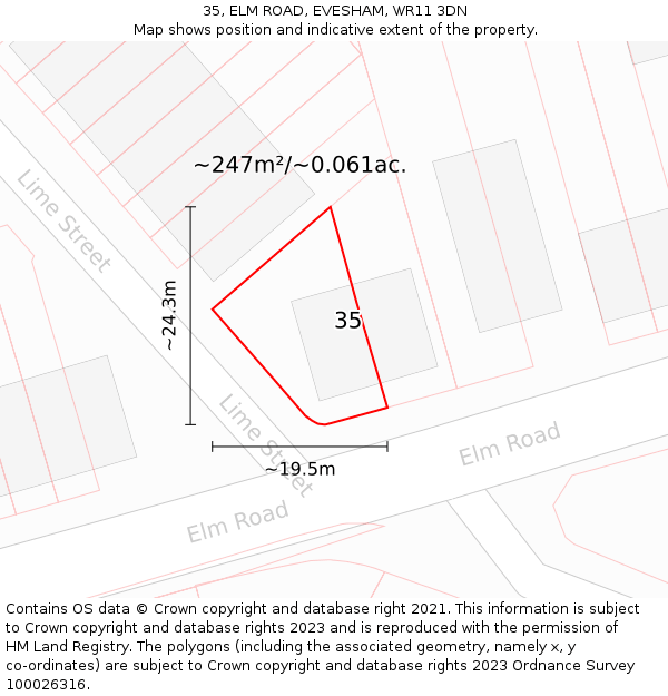 35, ELM ROAD, EVESHAM, WR11 3DN: Plot and title map