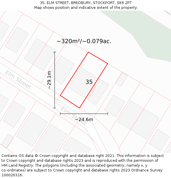 35, ELM STREET, BREDBURY, STOCKPORT, SK6 2PT: Plot and title map