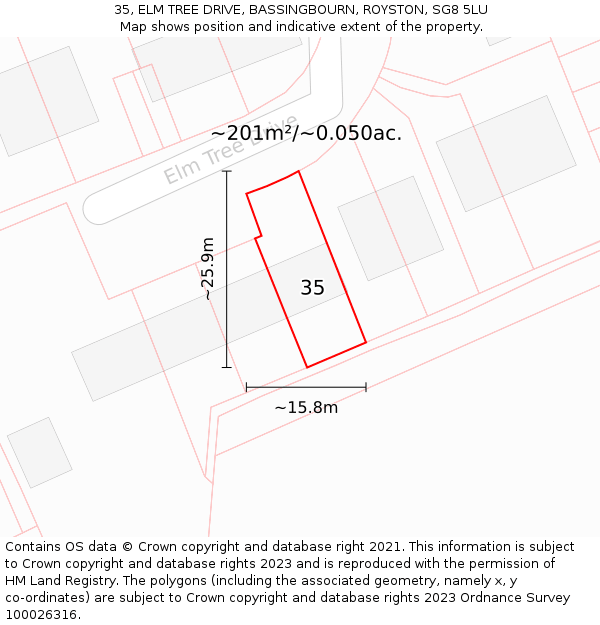 35, ELM TREE DRIVE, BASSINGBOURN, ROYSTON, SG8 5LU: Plot and title map