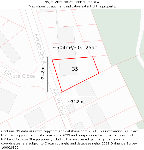 35, ELMETE DRIVE, LEEDS, LS8 2LA: Plot and title map