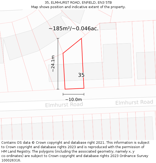 35, ELMHURST ROAD, ENFIELD, EN3 5TB: Plot and title map