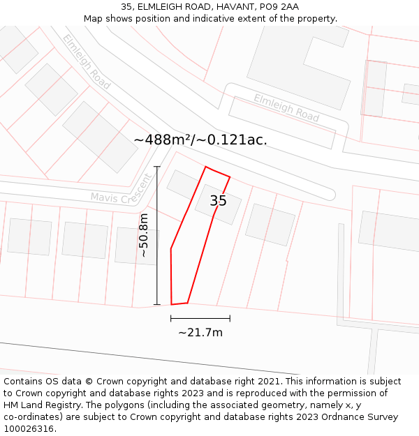 35, ELMLEIGH ROAD, HAVANT, PO9 2AA: Plot and title map