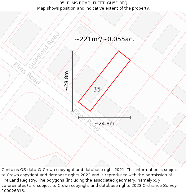 35, ELMS ROAD, FLEET, GU51 3EQ: Plot and title map