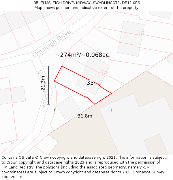 35, ELMSLEIGH DRIVE, MIDWAY, SWADLINCOTE, DE11 0ES: Plot and title map