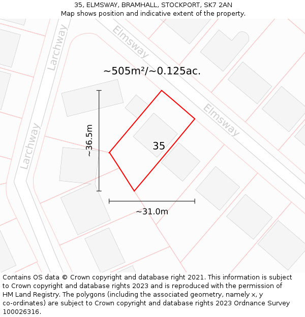 35, ELMSWAY, BRAMHALL, STOCKPORT, SK7 2AN: Plot and title map