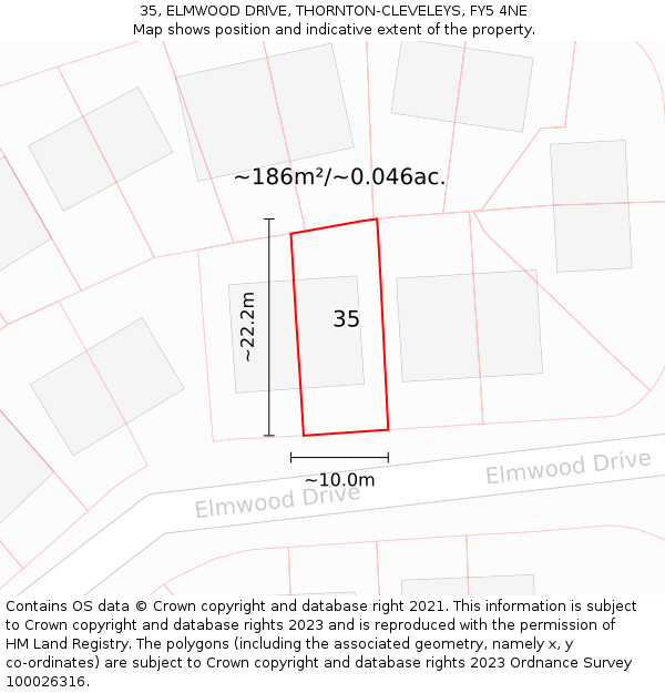 35, ELMWOOD DRIVE, THORNTON-CLEVELEYS, FY5 4NE: Plot and title map