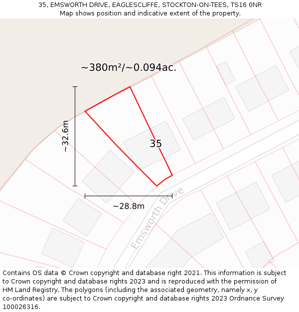 35, EMSWORTH DRIVE, EAGLESCLIFFE, STOCKTON-ON-TEES, TS16 0NR: Plot and title map
