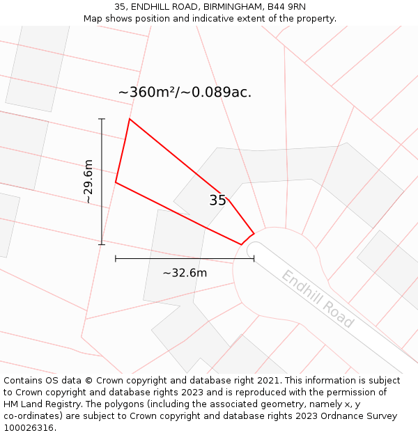 35, ENDHILL ROAD, BIRMINGHAM, B44 9RN: Plot and title map