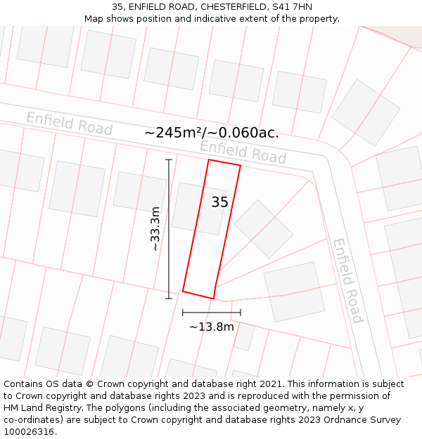 35, ENFIELD ROAD, CHESTERFIELD, S41 7HN: Plot and title map
