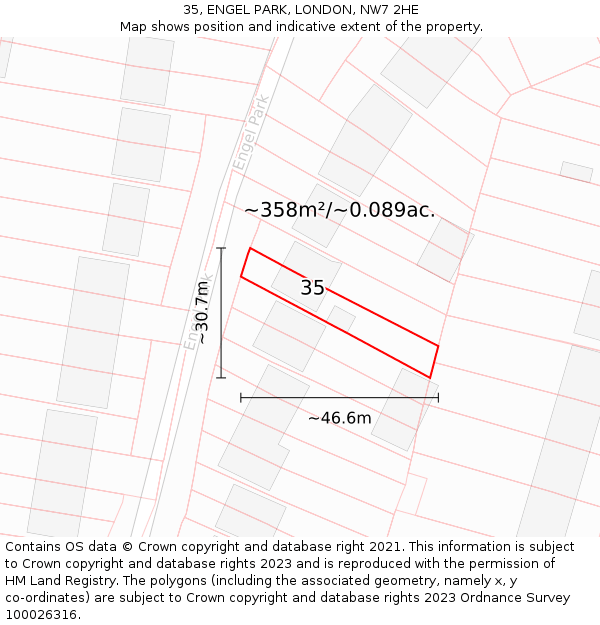 35, ENGEL PARK, LONDON, NW7 2HE: Plot and title map