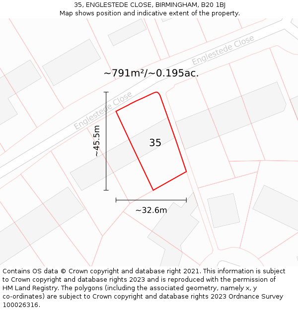 35, ENGLESTEDE CLOSE, BIRMINGHAM, B20 1BJ: Plot and title map