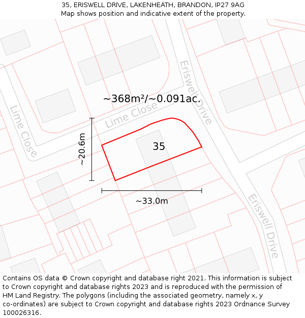 35, ERISWELL DRIVE, LAKENHEATH, BRANDON, IP27 9AG: Plot and title map