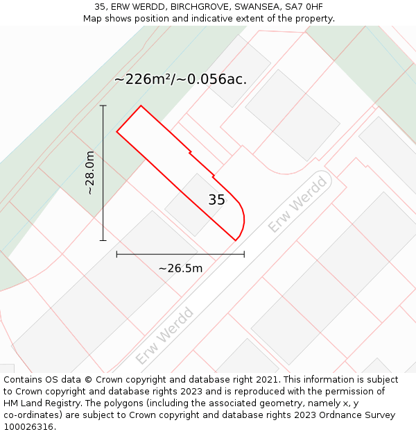 35, ERW WERDD, BIRCHGROVE, SWANSEA, SA7 0HF: Plot and title map