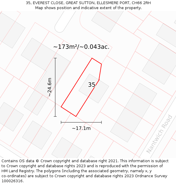35, EVEREST CLOSE, GREAT SUTTON, ELLESMERE PORT, CH66 2RH: Plot and title map