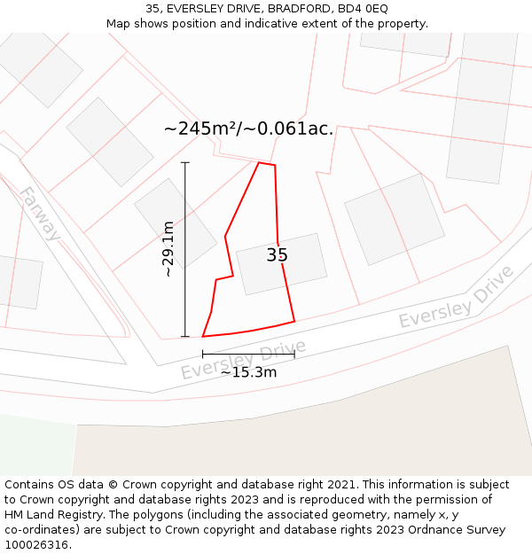 35, EVERSLEY DRIVE, BRADFORD, BD4 0EQ: Plot and title map
