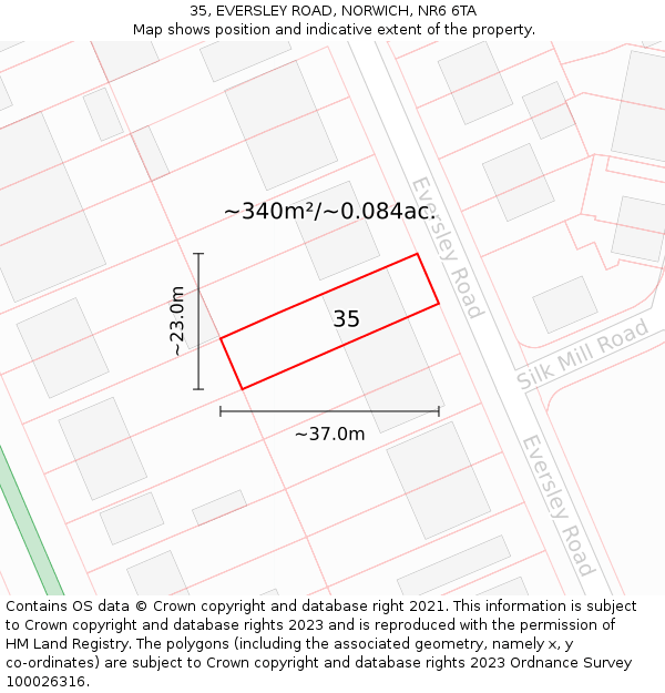 35, EVERSLEY ROAD, NORWICH, NR6 6TA: Plot and title map