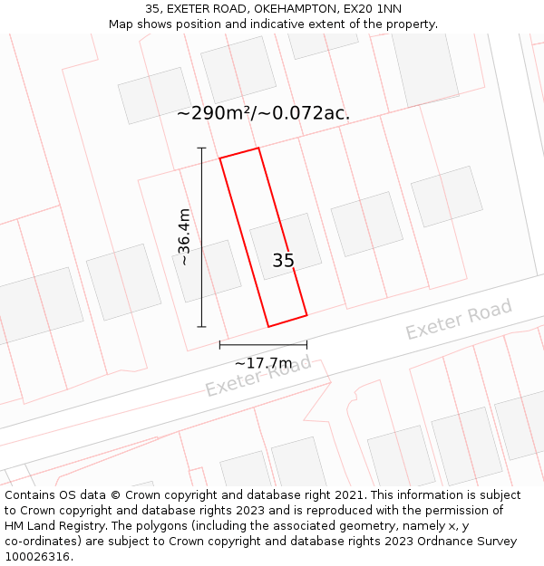 35, EXETER ROAD, OKEHAMPTON, EX20 1NN: Plot and title map