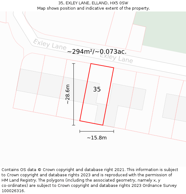 35, EXLEY LANE, ELLAND, HX5 0SW: Plot and title map