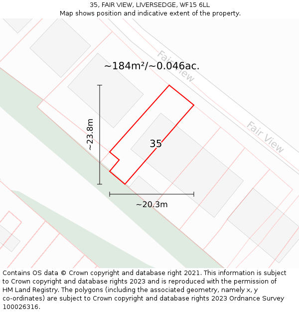 35, FAIR VIEW, LIVERSEDGE, WF15 6LL: Plot and title map