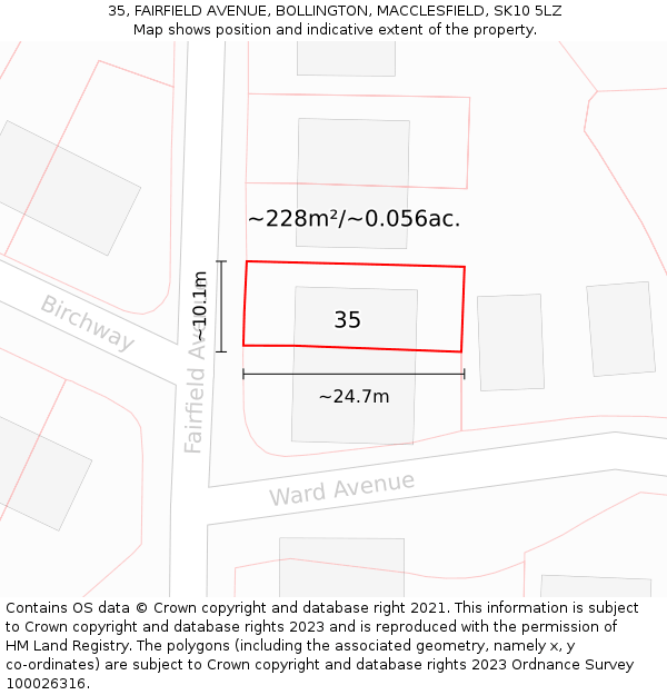 35, FAIRFIELD AVENUE, BOLLINGTON, MACCLESFIELD, SK10 5LZ: Plot and title map